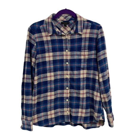 J. Crew Shrunken‎ Boy Flannel Plaid Shirt Women's Size 10 - Picture 1 of 6